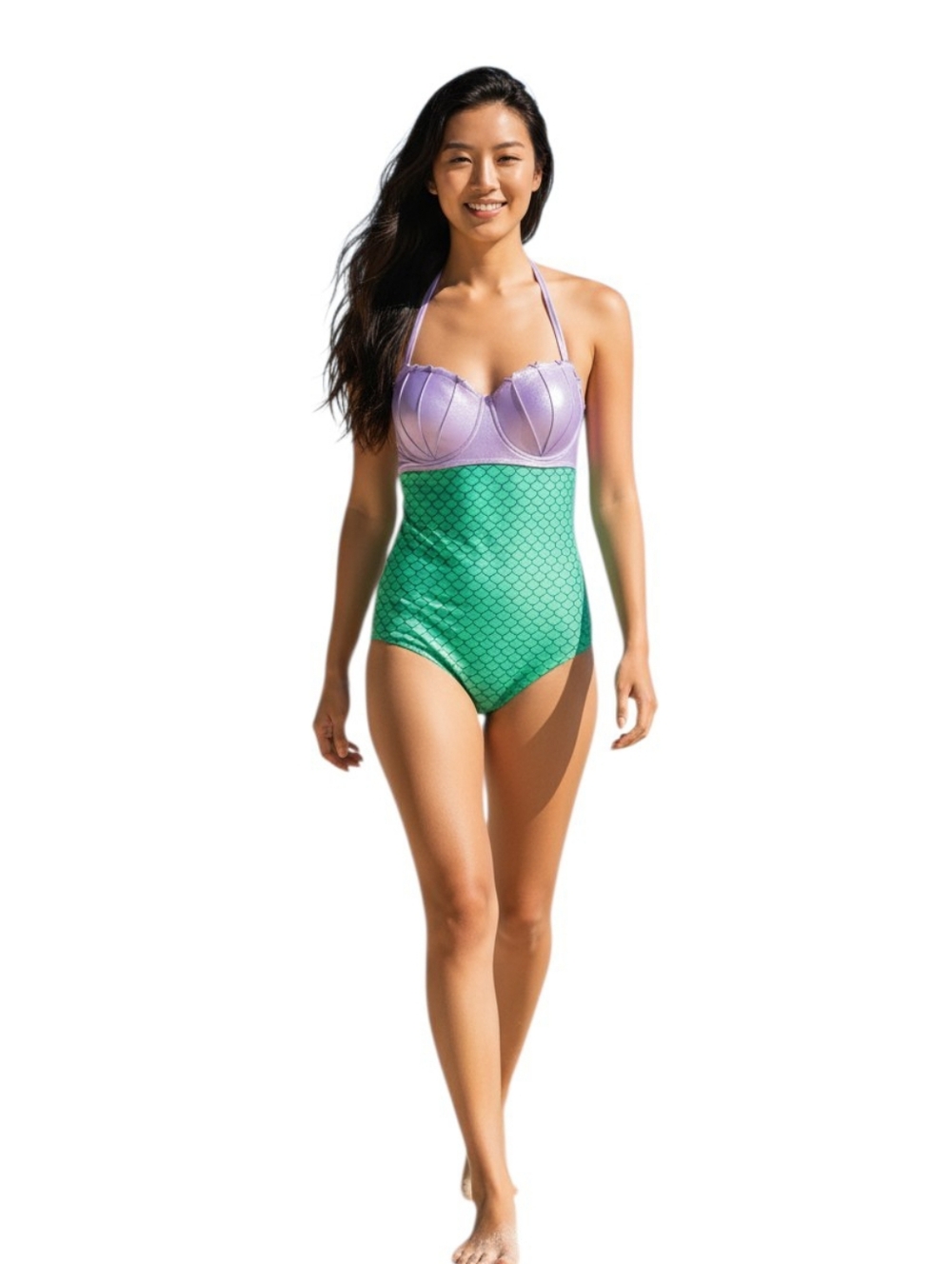 Disney Little Mermaid Swimsuit Ariel One Piece Halter Purple Teal Scale Swim XL